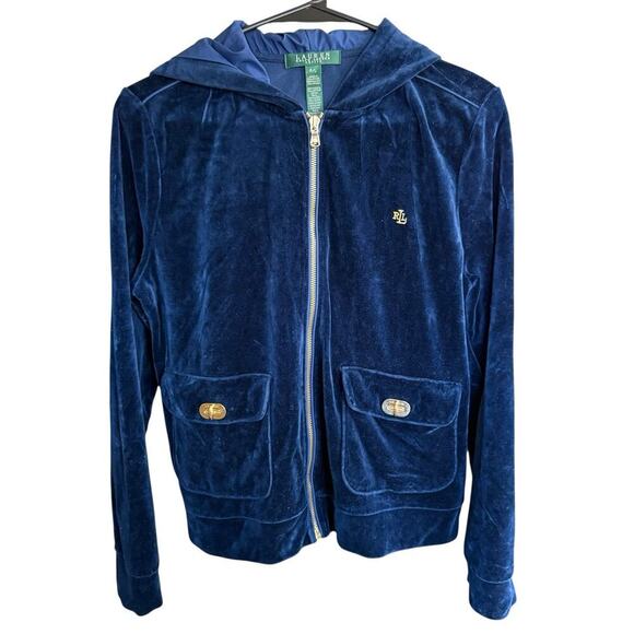 Lauren Ralph Lauren Jackets & Blazers - Lauren Ralph Lauren Womens Jacket Full Zip Hoodie Velvet Gold Crest PETITE L